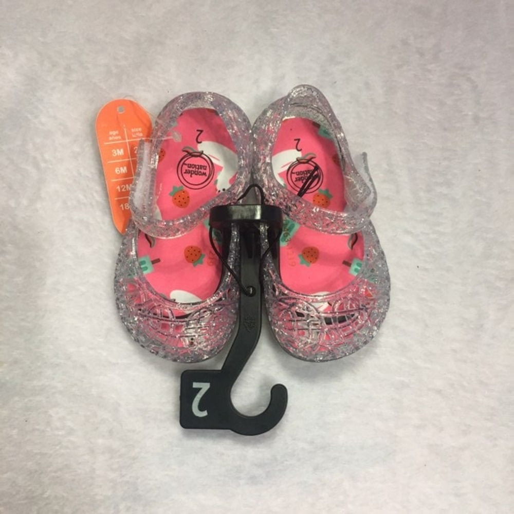 Wonder Nation Jelly Shoes Baby Girl‎ Size 2 Clear Glitter NWT Strawberry Unicorn